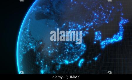 dark earth globe with glowing details of city and human population density areas. 3d illustration Stock Photo