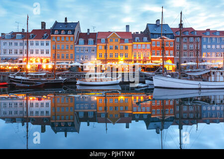 Panorama of Nyhavn in Copenhagen, Denmark.