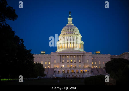 US Capitol Building dome illuminated at dusk Stock Photo