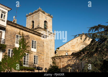 Spain, Galicia, A Coruna, Old Town, Ciudad Vieja, Iglesia de Santiago tower, from Praza de Constitucion Stock Photo