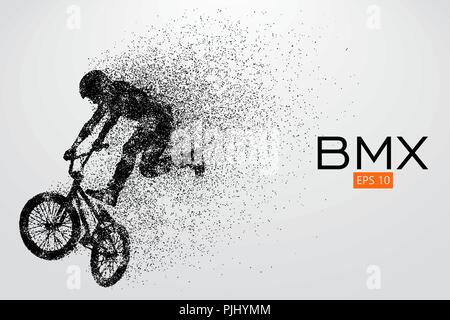 Silhouette of a BMX rider. Background and text on a separate layer, color can be changed in one click. Vector illustration Stock Vector