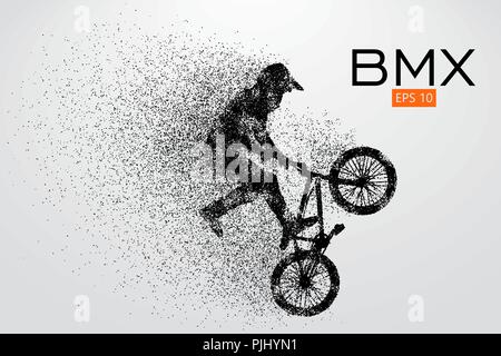 Silhouette of a BMX rider. Background and text on a separate layer, color can be changed in one click. Vector illustration Stock Vector