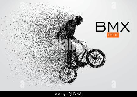 Silhouette of a BMX rider. Background and text on a separate layer, color can be changed in one click. Vector illustration Stock Vector