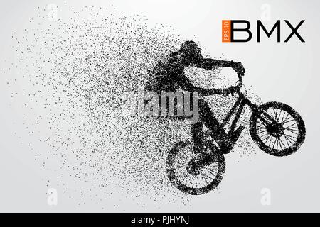Silhouette of a BMX rider. Background and text on a separate layer, color can be changed in one click. Vector illustration Stock Vector