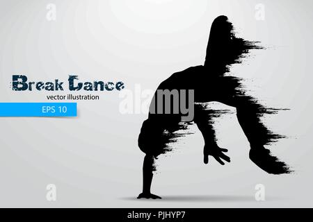 Silhouette of a break dancer from particles. Background and text on a separate layer, color can be changed in one click. Vector illustration Stock Vector