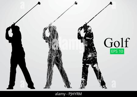 Silhouette of a golf player. Background and text on a separate layer, color can be changed in one click. Vector illustration Stock Vector