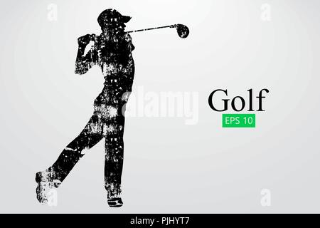 Silhouette of a golf player. Background and text on a separate layer, color can be changed in one click. Vector illustration Stock Vector