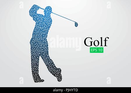 Silhouette of a golf player. Background and text on a separate layer, color can be changed in one click. Vector illustration Stock Vector
