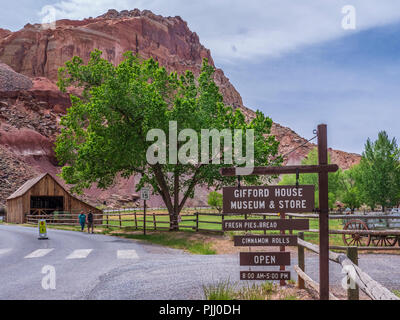 Sign outside the Gifford House, Capitol Reef National Park, Utah. Stock Photo