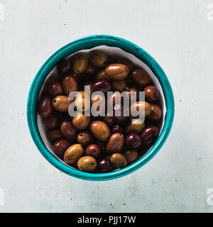 olives from a Kalamata in a bowl on a table. gaeta olives Stock Photo