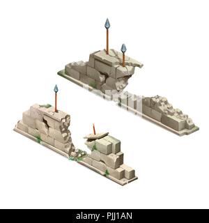 Bright cartoon ancient columns, isometric game object isolated on white Stock Vector