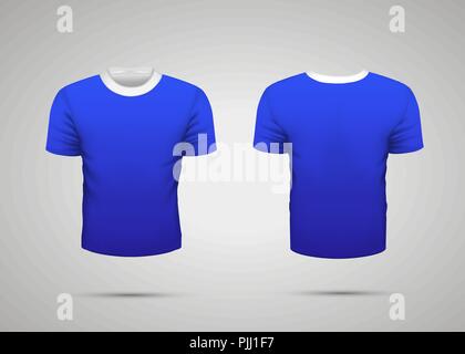 Mockup of blank blue realistic sport t-shirt with shadow Stock Vector