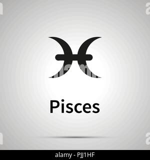 Pisces astronomical sign, simple black icon with shadow Stock Vector