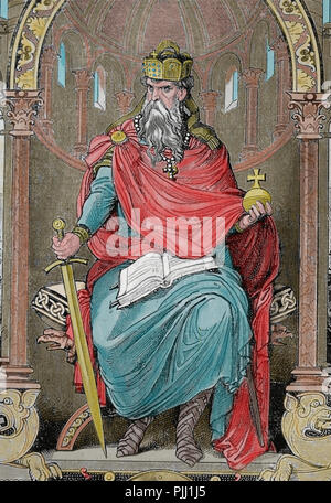 Portrait Of Charlemagne Charles The Great King Of The Franks Ruled C Th Engraving