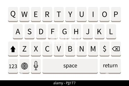 White smartphone keyboard isolated on white. Mobile phone keypad mockup Stock Vector