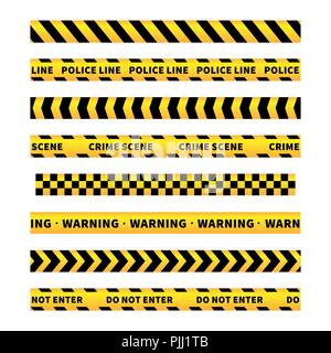 Yellow and black caution tapes, seamless borders set on white Stock Vector