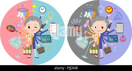 A set of women who perform multitasking in offices and private.There are things to do smoothly and a pattern that is in a panic.It's vector art so it' Stock Vector