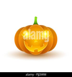 Cartoon pumpkin isolated on a white background. Terrible pumpkin for Halloween. Glowing yellow eyes. 3d style. Vector illustration. EPS 10 Stock Vector