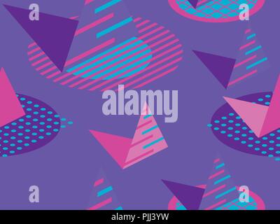 Memphis seamless pattern. Geometric elements memphis in style of 80s. Isometric figures. Great for brochures, promotional material, wrapping paper and Stock Vector