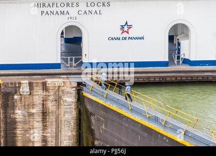 A typical view at the Panama Canal in Panama Stock Photo