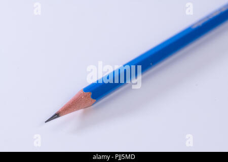 Single isolated bluelead graphite pencil with a white background Stock Photo