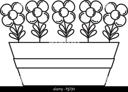 line tropical flowers plants style inside flowerpot Stock Vector