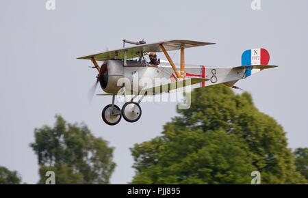 Nieuport 17 N1977 G-BWMJ (Replica) flying at Old Warden Military Pageant Airshow on the 1st July 2018 Stock Photo