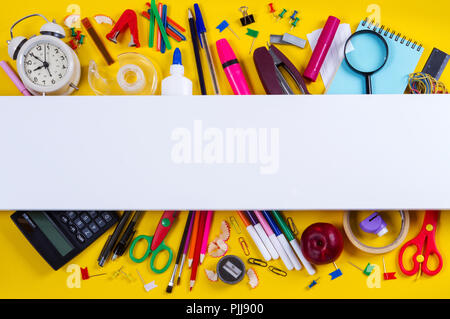 School supplies double border on background Stock Photo