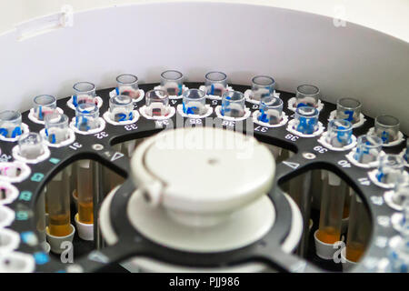 Real medical equipment for blood analysis. Laboratory work in the clinic. Stock Photo