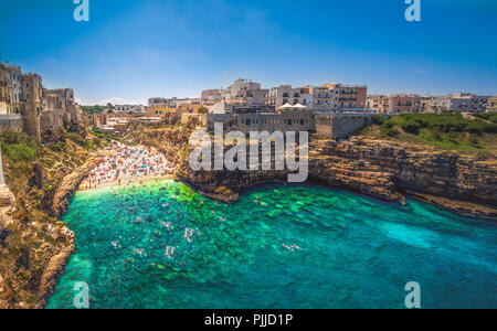 colorful south italy village in Puglia in the town of Polignano Stock Photo