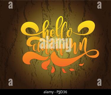 Hello autumn. Hand drawn calligraphy and brush pen lettering. design for holiday greeting card and invitation of seasonal autumnholiday. Stock Vector