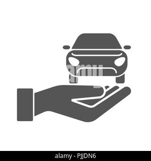 Hands with car vector icon. Car Insurance Concept for Poster, Web Site, Advertising with Auto, Policy, Key, Jerrycan and Manometer Icons. vector illus Stock Vector