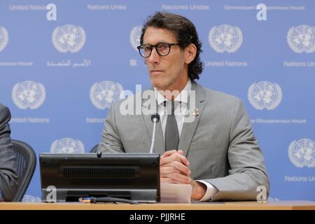 New York, USA. 7th Sept 2018. Richard Dickson, President and COO of Mattel, Inc., during a press conference on Mattel's Thomas & Friends that have teamed up with the United Nations to teach families about the Sustainable Development Goals today at the UN Headquarters in New York City. Photos: Luiz Rampelotto/EuropaNewswire | usage worldwide Credit: dpa/Alamy Live News Stock Photo