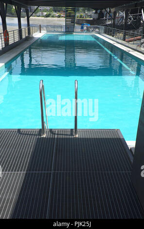 Party ship and swimming pool on the Danube in Vienna Stock Photo