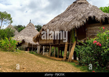 Chagres National Park, Panama - April 22, 2018: Native Embera people village huts Stock Photo