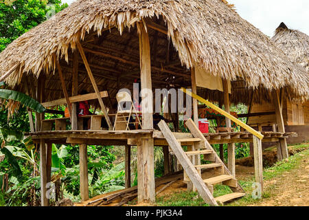 Chagres National Park, Panama - April 22, 2018: Native Embera people village hut Stock Photo