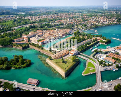 Aerial view, Comune di Peschiera del Garda on the river Mincio, Fortificazioni, fortifications, Lake Garda, Lago di Garda, Northern Italy, Veneto, Italy Stock Photo