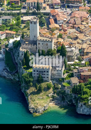 Aerial view, Castello di Malcesine, Castle of Malcesine, Lago di Garda, Lake Garda, Malcesine, Northern Italy, Veneto, Italy Stock Photo