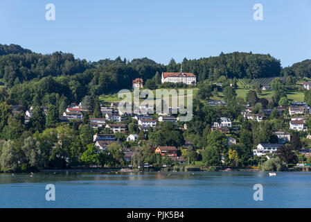 View from a paddle steamer on Lake Lucerne, Canton Lucerne, Switzerland Stock Photo