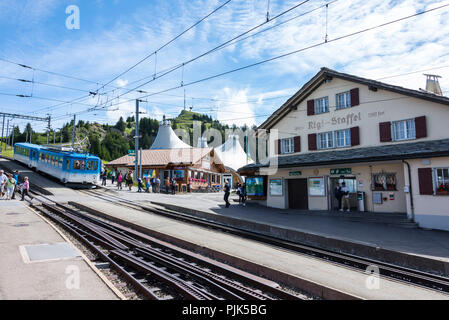Train station Rigi Staffel of the cog railway Vitznau-Rigi-Bahn, near Lucerne, Lake Lucerne, Canton Lucerne, Switzerland Stock Photo