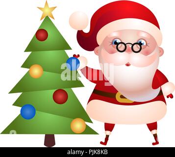 Old Santa Claus decorates the Christmas tree.
