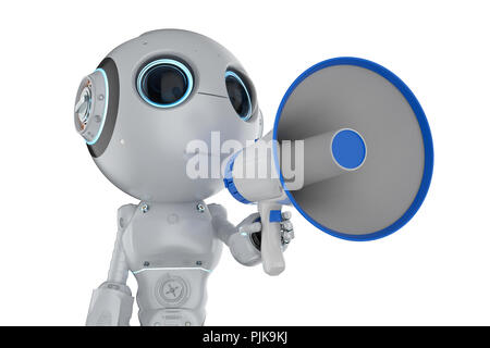 3d rendering cute artificial intelligence robot hold megaphone Stock Photo