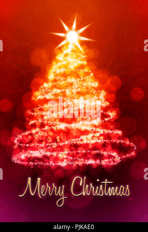 Eine Weihnachtskarte mit einem Tannenbaum und den Worten 'Merry Christmas' Stock Photo