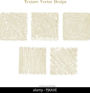 rope square gold color. Set of vector blank frames Vector brush style nautical rope on white background Stock Vector