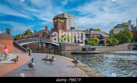 View of Birmingham Old Canal Line with the Library of Birmingham on the right. Stock Photo