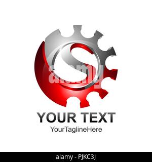 Letter S logo design template colored red silver gear design for business and company identity. Abstract initial S alphabet logo element. Stock Vector