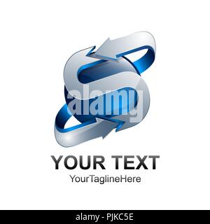 Letter S logo design template colored silver blue sphere arrow design for business and company identity. Abstract initial S alphabet logo element. Stock Vector