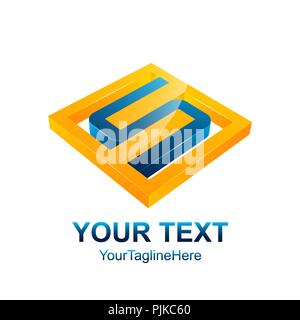 Letter S logo design template colored orange blue square design for business and company identity. Abstract initial S alphabet logo element. Stock Vector