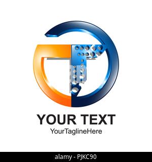 Initial letter T logo template colored orange blue circle design for business and company identity Stock Vector