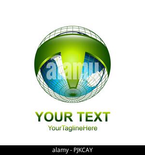 Initial letter T logo template colored green blue globe design for business and company identity Stock Vector